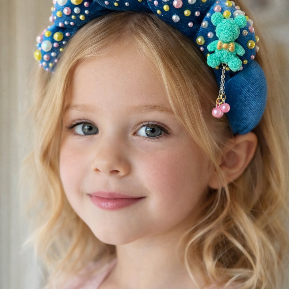 Handmade beaded padded teddy headband